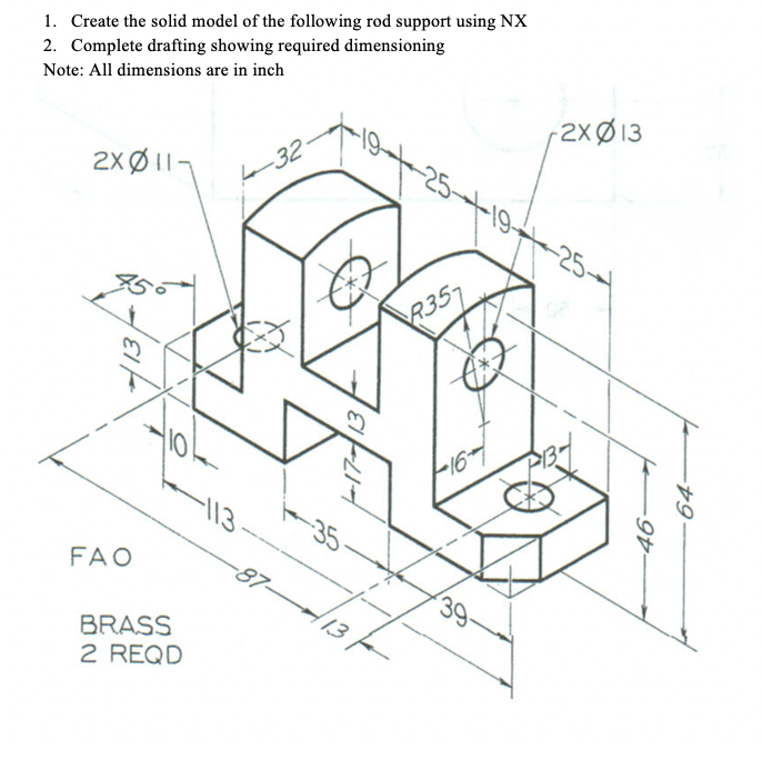 Solved 1. Create the solid model of the following rod | Chegg.com