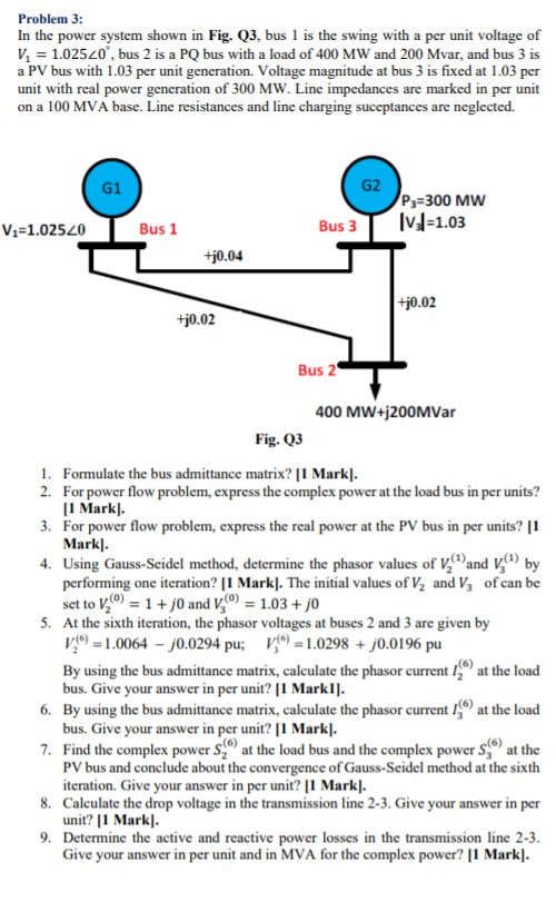 Solved Problem 3: In the power system shown in Fig. 23, bus | Chegg.com