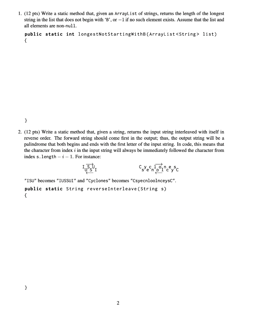 Solved 1. (12 Pts) Write A Static Method That, Given An | Chegg.com