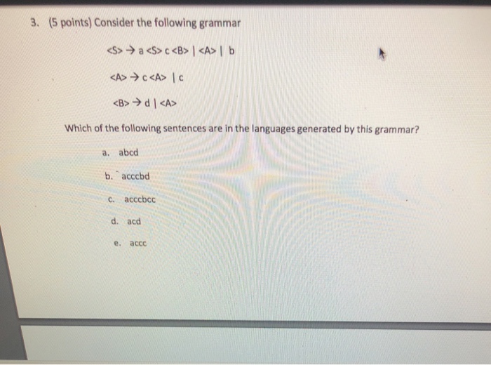 Solved 3. (S points) Consider the following grammar Which of | Chegg.com