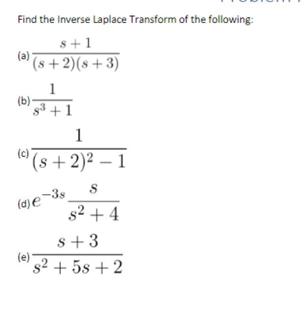 Solved Find The Inverse Laplace Transform Of The Following 3169