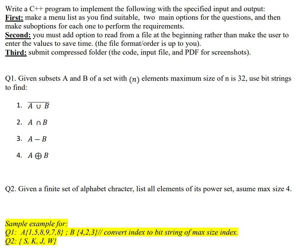 Solved Write A C++ Program To Implement The Following With | Chegg.com