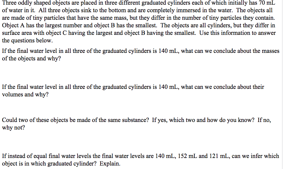 Solved Three oddly shaped objects are placed in three | Chegg.com