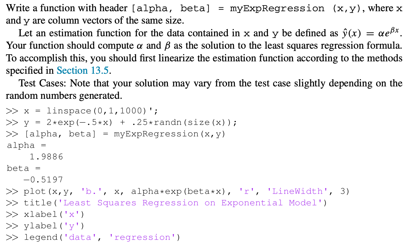 Solved = X Write a function with header [alpha, beta] = | Chegg.com