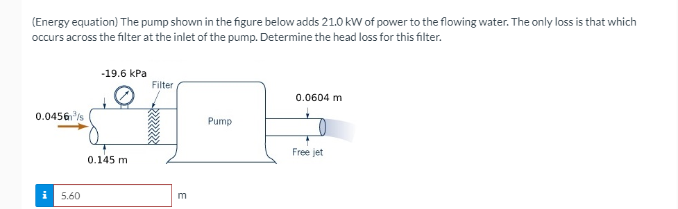 Solved (Energy equation) The pump shown in the figure below | Chegg.com