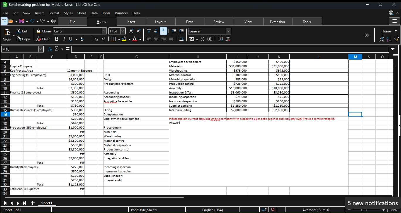 Solved Benchmarking problem for Module 4.xlsx LibreOffice