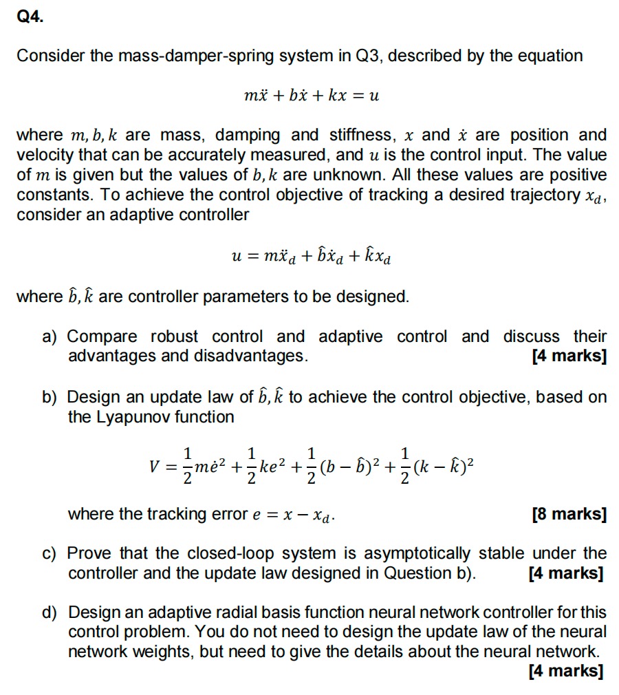 Solved Q4 Consider The Mass Damper Spring System In Q3