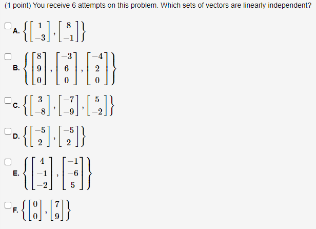 Solved (1 point) You receive 6 attempts on this problem. | Chegg.com