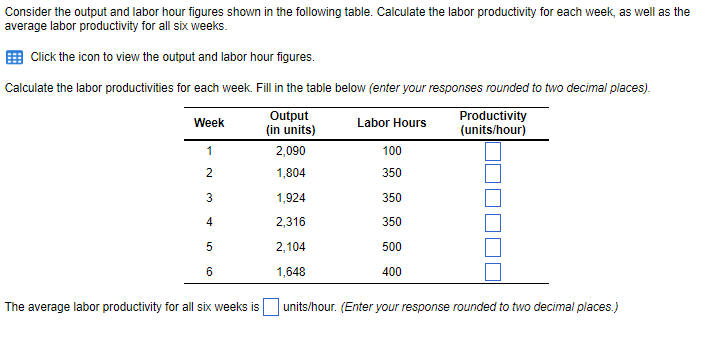 Solved Consider the output and labor hour figures shown in | Chegg.com