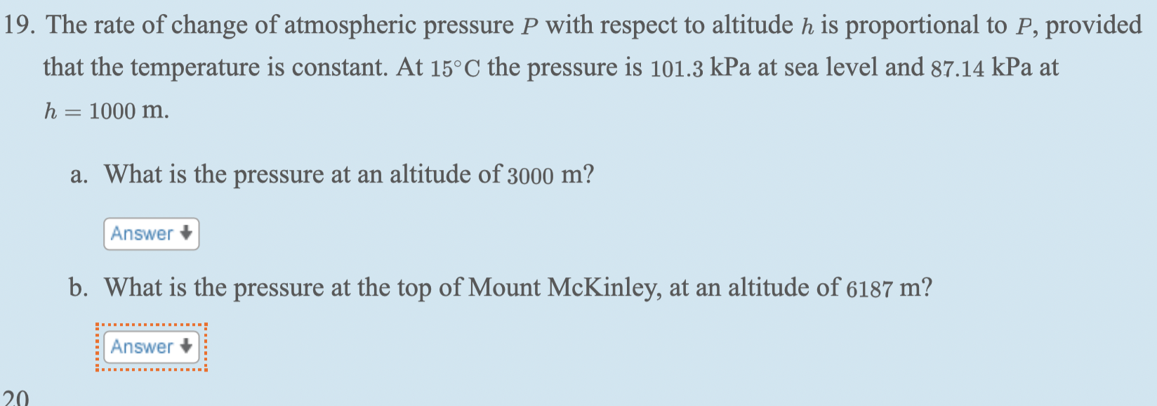 Solved 19. The rate of change of atmospheric pressure P with