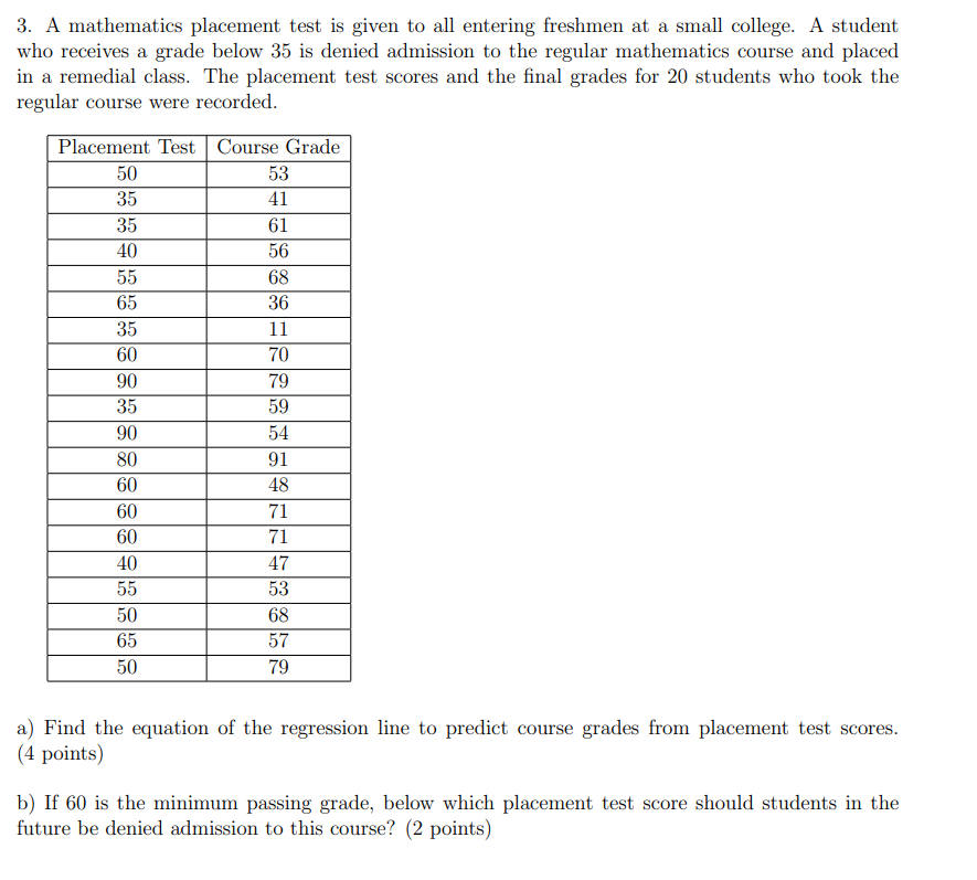 Solved 3. ﻿A mathematics placement test is given to all