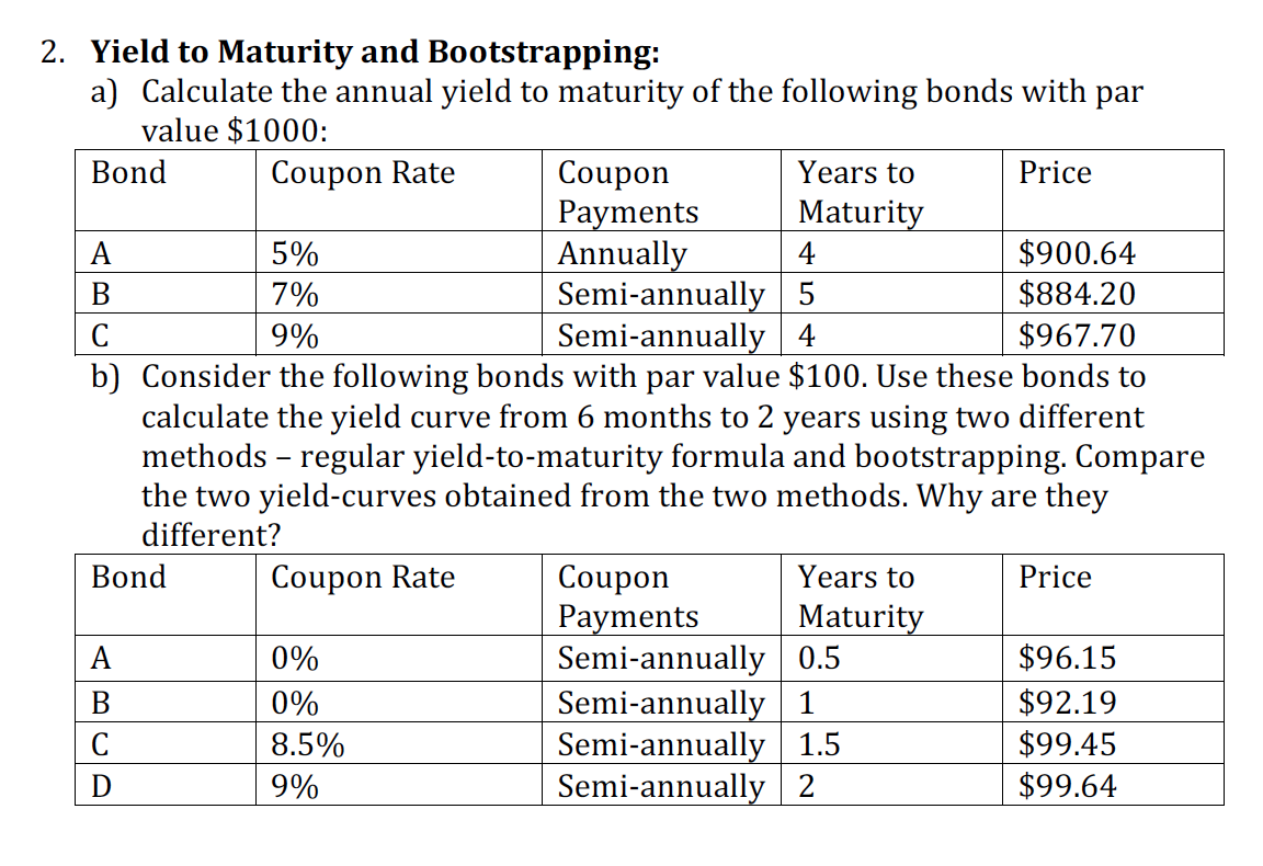 Solved A B 2. Yield To Maturity And Bootstrapping: A) | Chegg.com