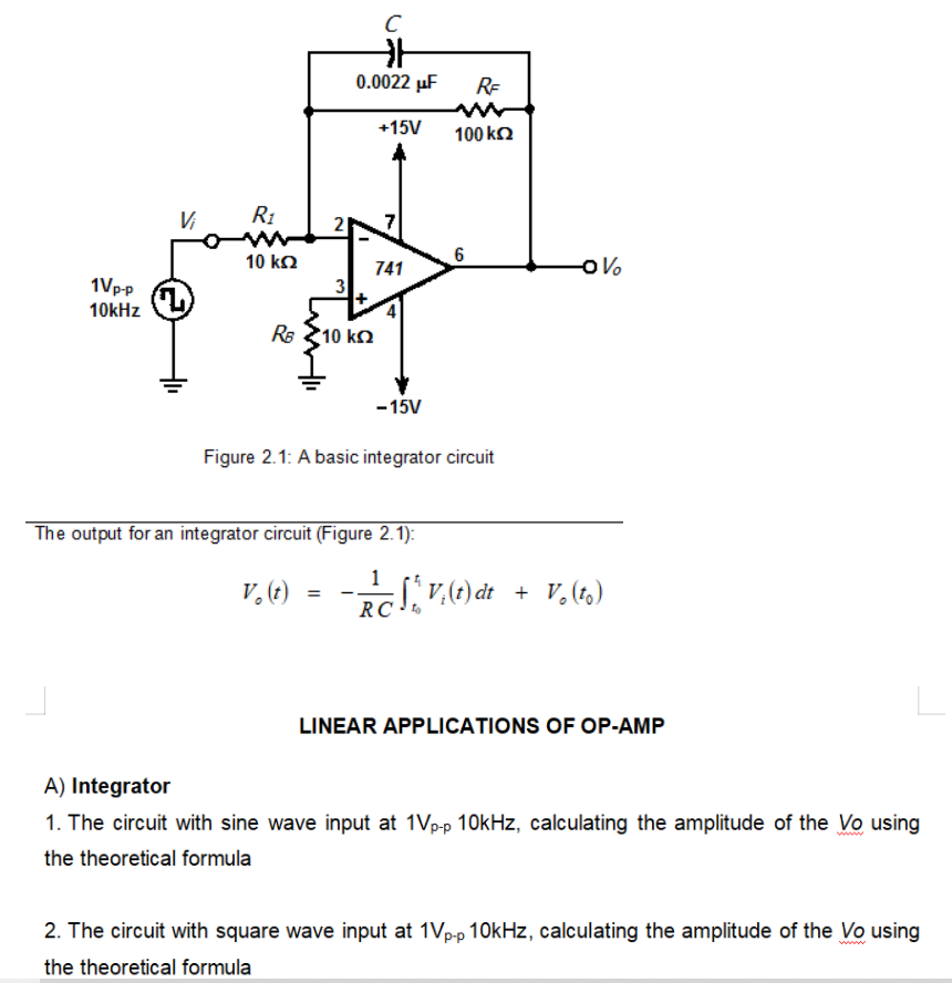Solved С H 0.0022 uF RE +15V 100k52 V Ri 7 10 k 2 6 741 OV. | Chegg.com