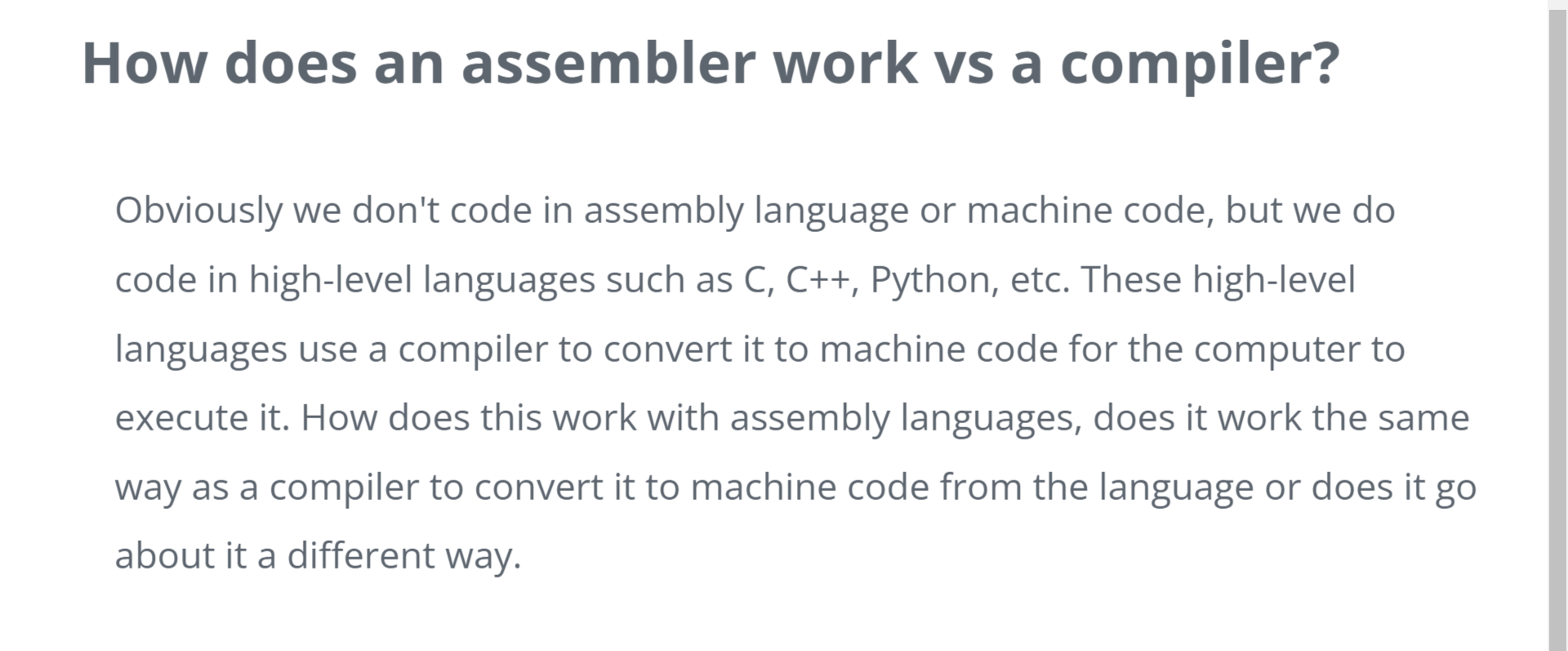 Solved How does an assembler work vs a compiler? Obviously | Chegg.com