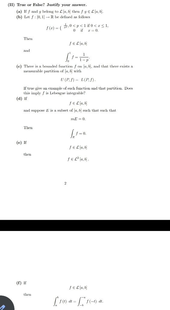 Solved F And G Belong L A B Meaning F And G Are Lebesgue Chegg Com