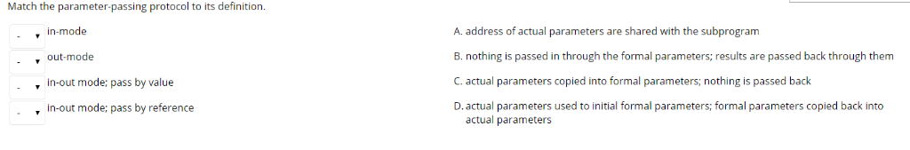 Solved Match the parameter-passing protocol to its | Chegg.com