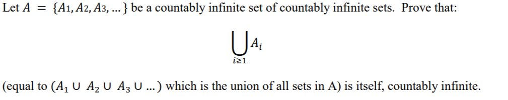 Solved Let A = {A1, A2, A3, ...} be a countably infinite set | Chegg.com