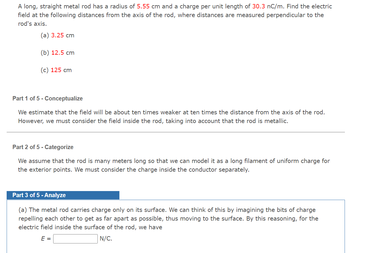 Solved A long, straight metal rod has a radius of 5.55 cm