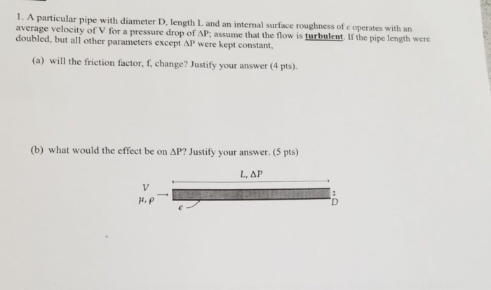 Solved 1. A particular pipe with diameter D, length L and an | Chegg.com