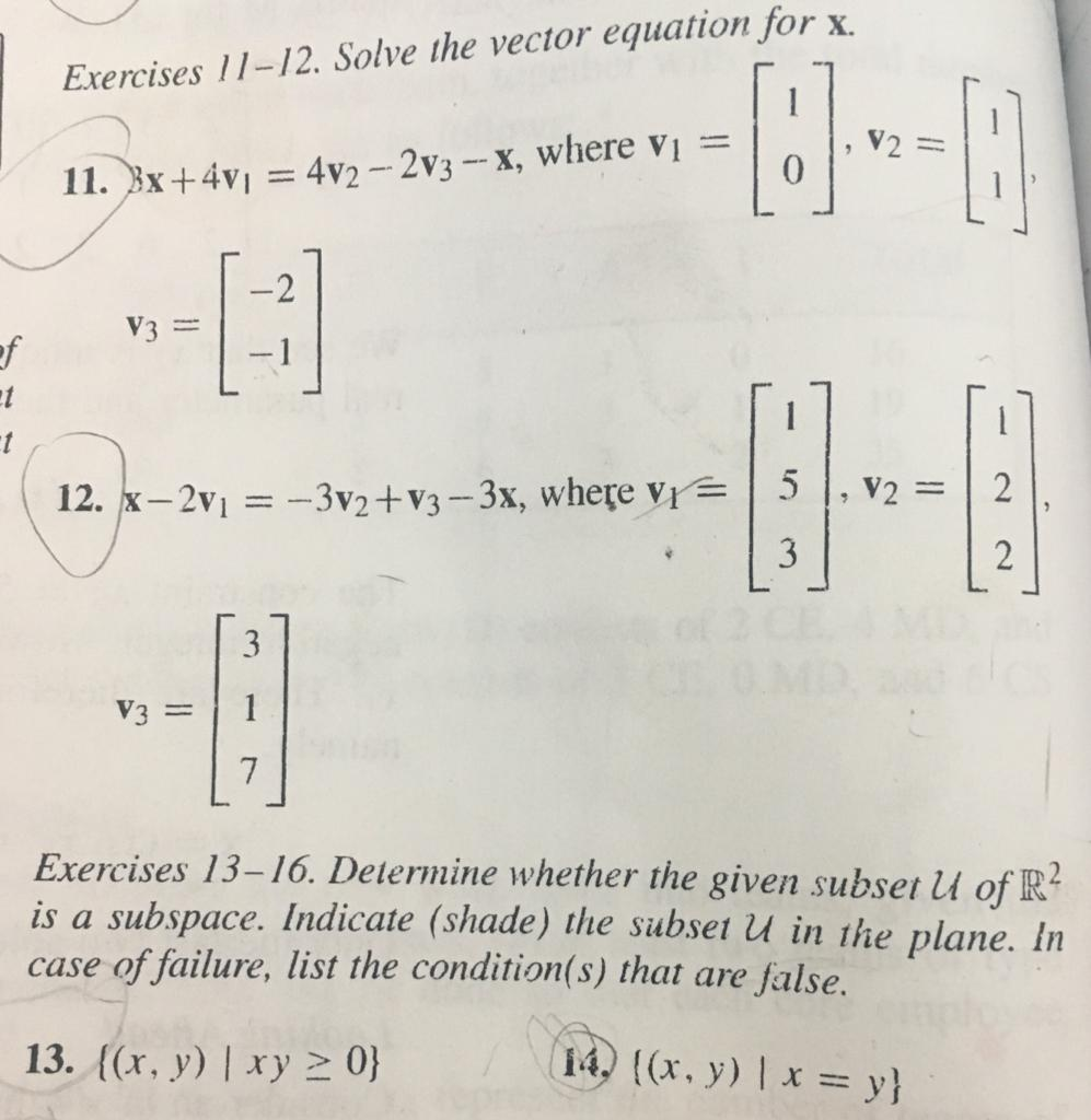 Solved Exercises 11-12. Solve the vector equation for x. 1 | Chegg.com