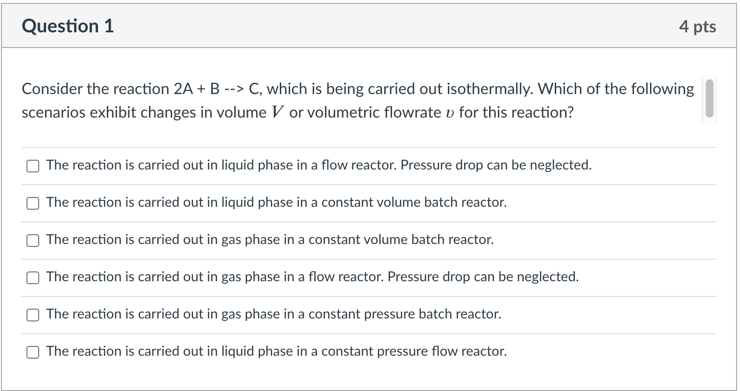 Solved Question 1 4 pts Consider the reaction 2A + B --> C, | Chegg.com