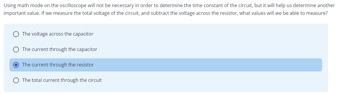 Solved Using math mode on the oscilloscope will not be | Chegg.com