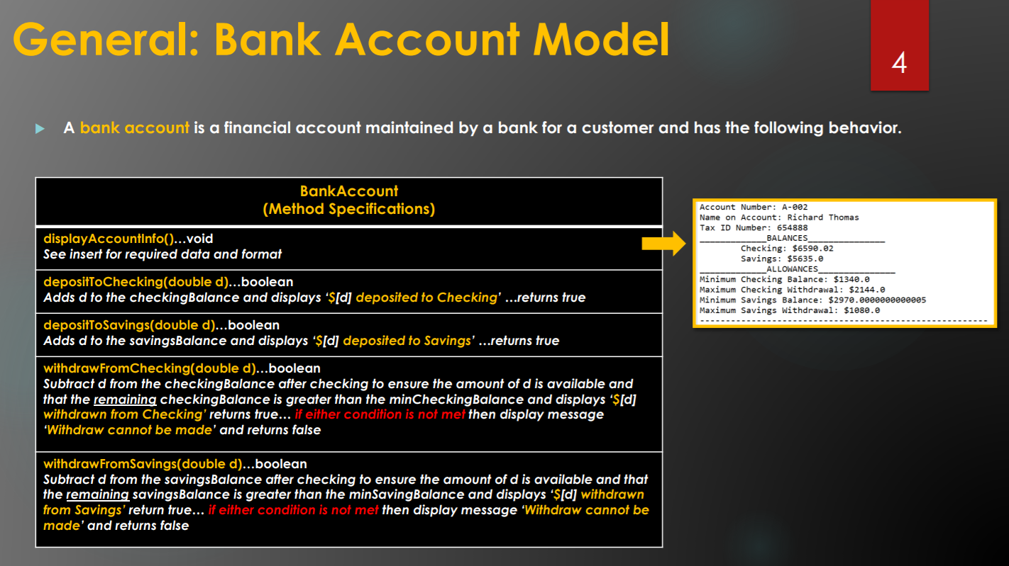 Solved General: Bank Account Model 3 A bank account is a | Chegg.com