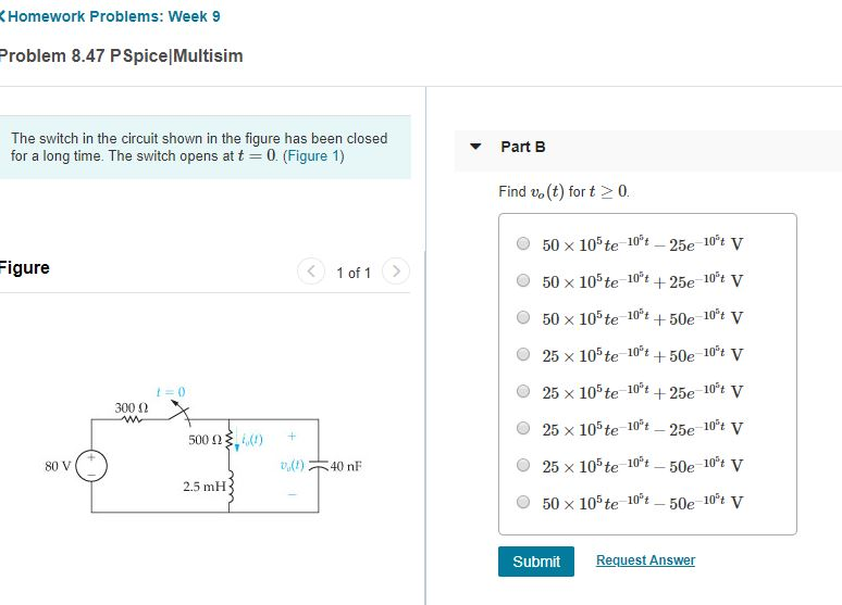 Solved Problem 8.47 PSpiceMultisim The switch in the
