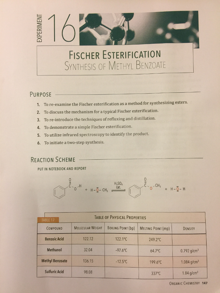 Solved a. FISCHER ESTERIFICATION SYNTHESS OF METHYL BENZOATE | Chegg.com