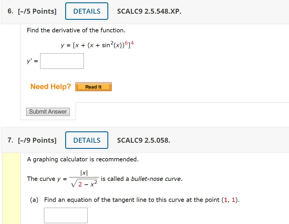 Solved 6. [-/5 Points] SCALC9 2.5.548.XP. Find The | Chegg.com