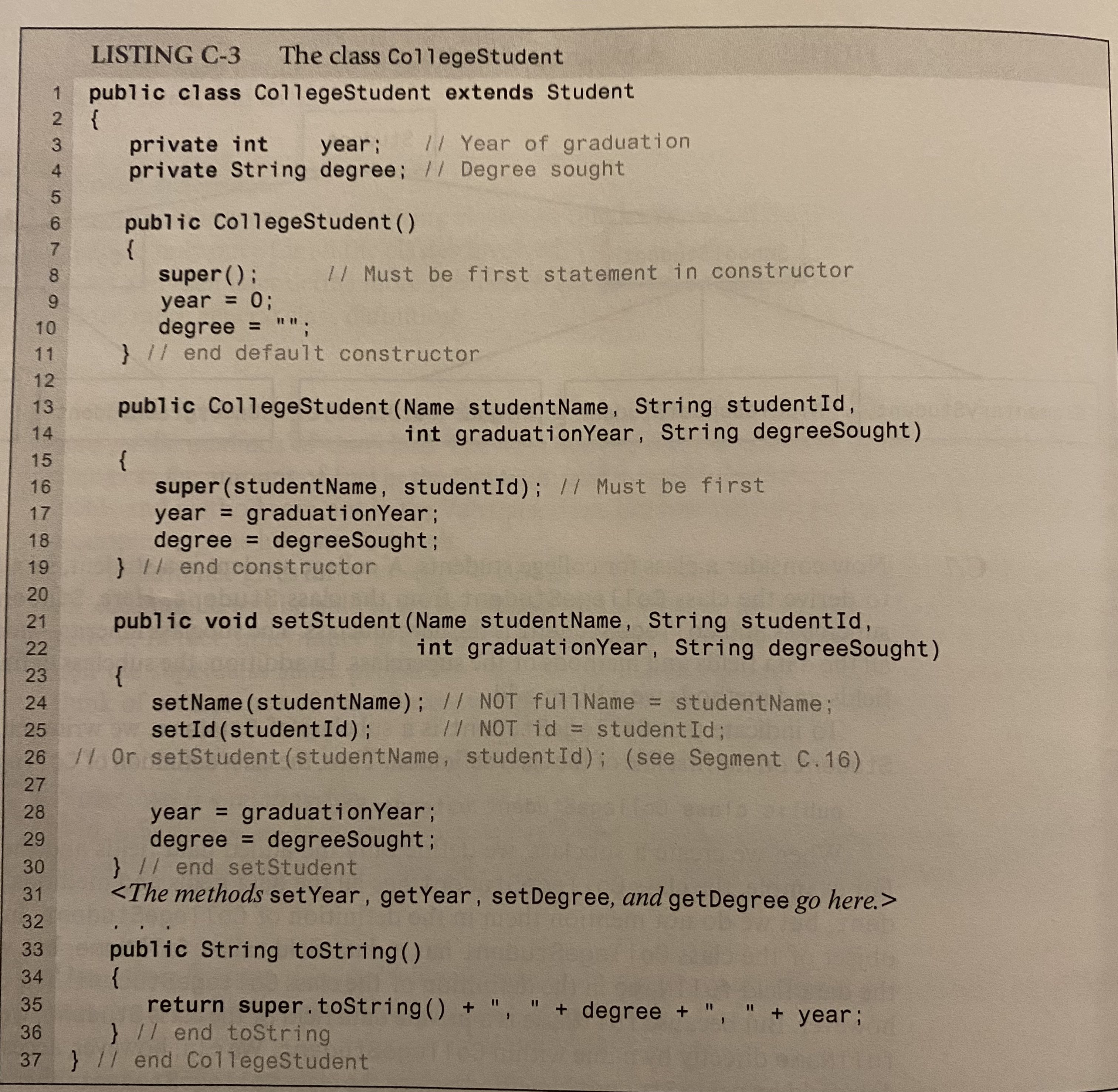 Solved LISTING C-3 The class Co1legeStudent | Chegg.com