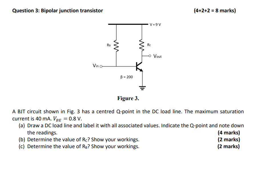Solved Question 3: Bipolar junction transistor (4+2+2 = 8 | Chegg.com
