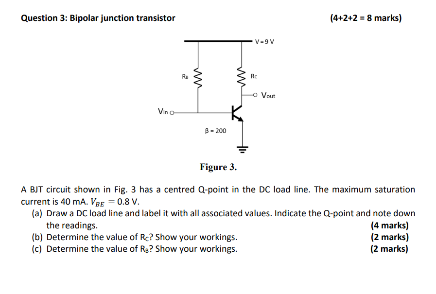 Solved Question 3: Bipolar Junction Transistor (4+2+2 = 8 | Chegg.com