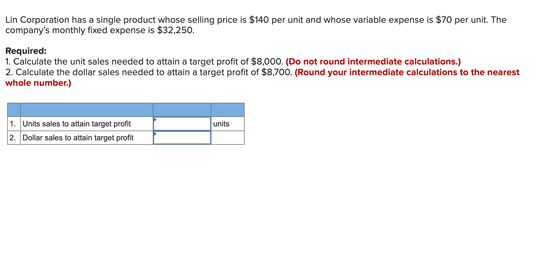 Solved Lin Corporation has a single product whose selling