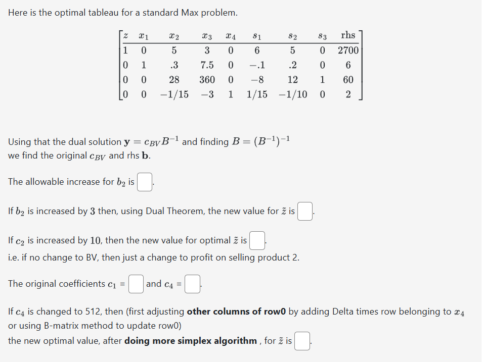Solved Here is ﻿the optimal tableau for a standard Max | Chegg.com