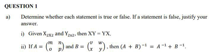 Solved a) Determine whether each statement is true or false. | Chegg.com