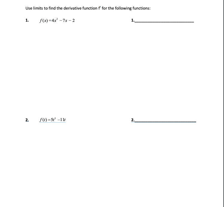 Solved Use limits to find the derivative function f' for the | Chegg.com