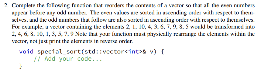 Solved 2. Complete the following function that reorders the | Chegg.com