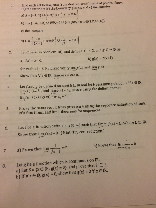 Solved Find each set below, find i) the derived set; ii) | Chegg.com