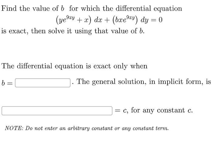 Solved Find The Value Of B For Which The Differential | Chegg.com