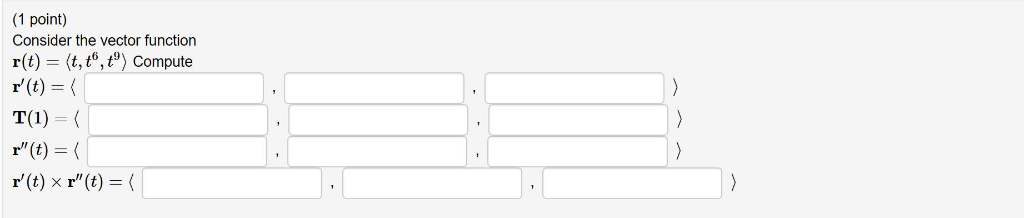 Solved (1 point) Consider the vector function r(t) = (t, | Chegg.com