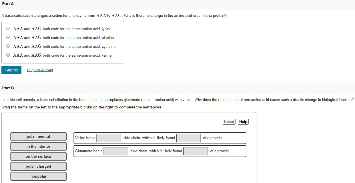 Solved Part A A base substitution changes a codon for an | Chegg.com