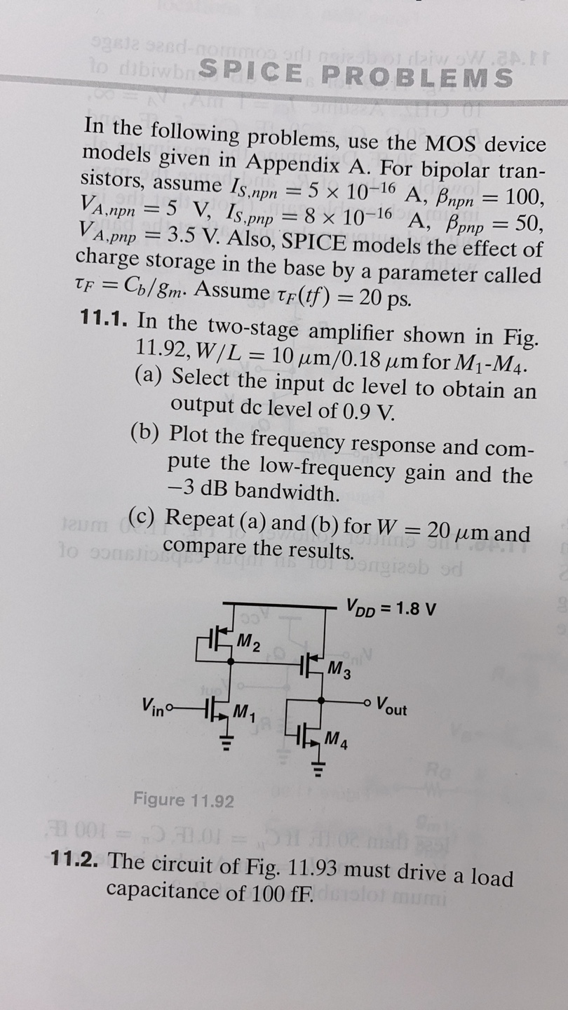 In the following problems, use the MOS device models | Chegg.com
