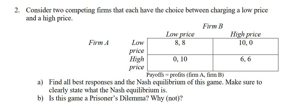 Solved a 2. Consider two competing firms that each have the | Chegg.com