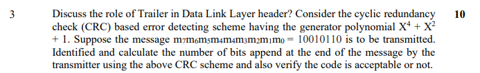 Solved Discuss the role of Trailer in Data Link Layer | Chegg.com