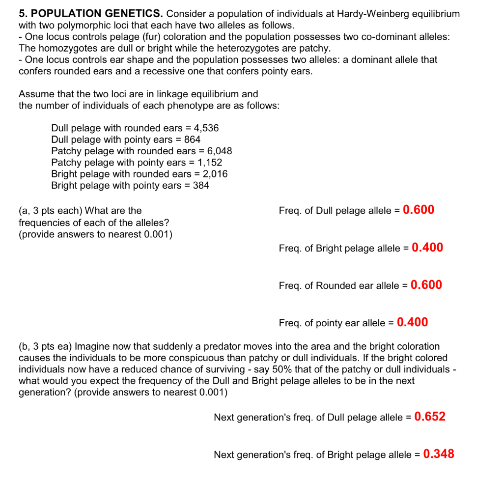 Solved 5. POPULATION GENETICS. Consider a population of | Chegg.com
