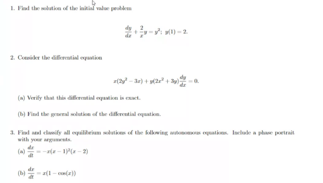 Solved 1. Find the solution of the initial value problem 2. | Chegg.com