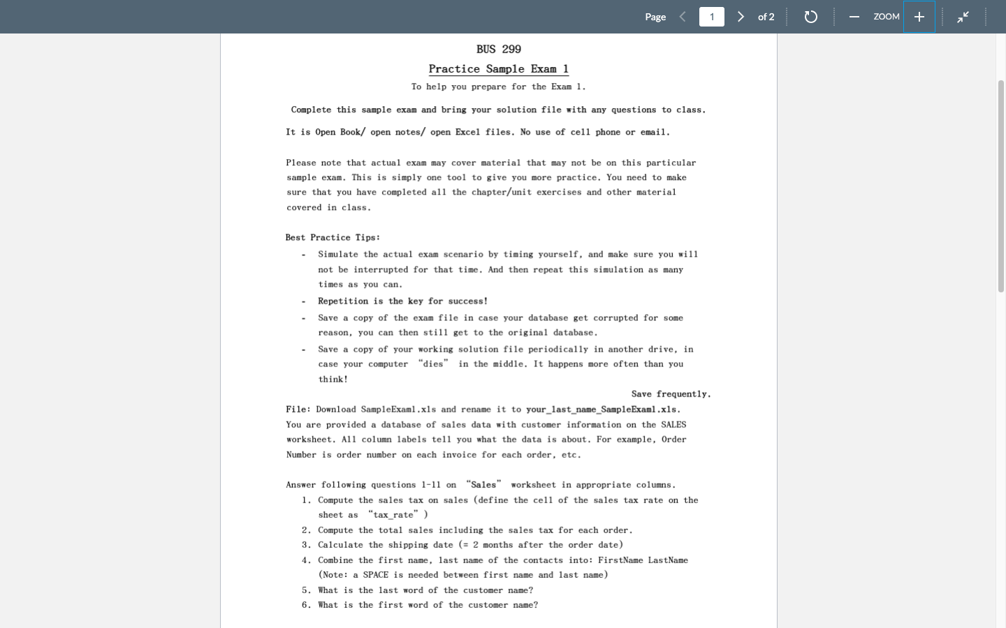 BUS299: Practice Answer following questions 1-11 on | Chegg.com