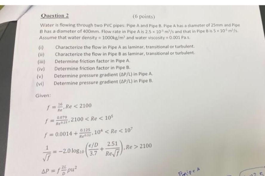 Solved Water is flowing through two PVC pipes Pipe A and