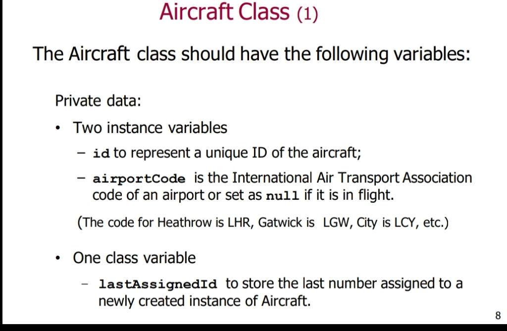 Solved Aircraft Class (1) The Aircraft class should have the | Chegg.com